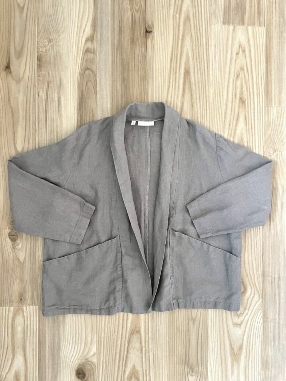 Only Child 100% Linen Chore Coat Kimono Jacket Open Front Pockets size Large